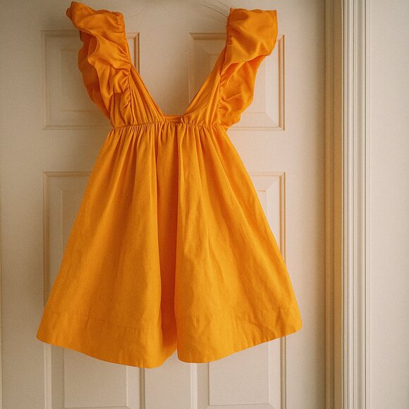 For Love & Lemons Clementine Mini Dress Orange XS - Picture 2 of 8